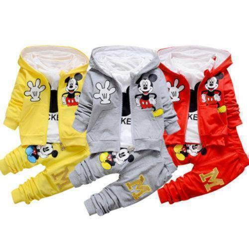 3 PCS Kids Baby Boys Girls Mickey Mouse Outfit Hooded Coat + T-shirt + Pants Set - Picture 1 of 15
