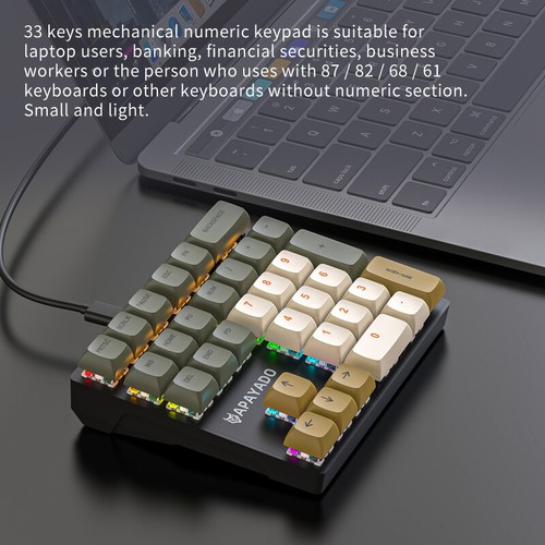 Wired Mechanical 33-Key Numeric Keypad With Multi-Color Lights External Keyb _r1