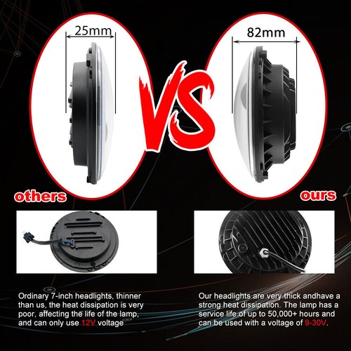 Fit Chevrolet Camaro 1967-1981 7" Round LED Headlights Halo Blue DRL Hi+Lo Beam - Picture 10 of 12