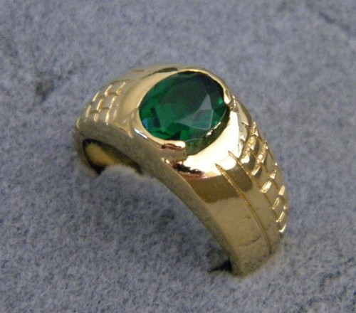 Men's Oval Green CZ Yellow Gold Plated Ring New Size 11 Fashion Jewelry - Picture 2 of 3