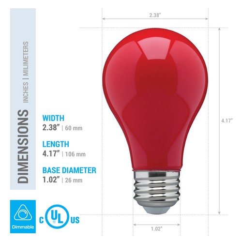 CERAMIC RED LED Bulb A19 Medium E26 8W 60 Watt Equivalent Damp Location Rated - Picture 2 of 7