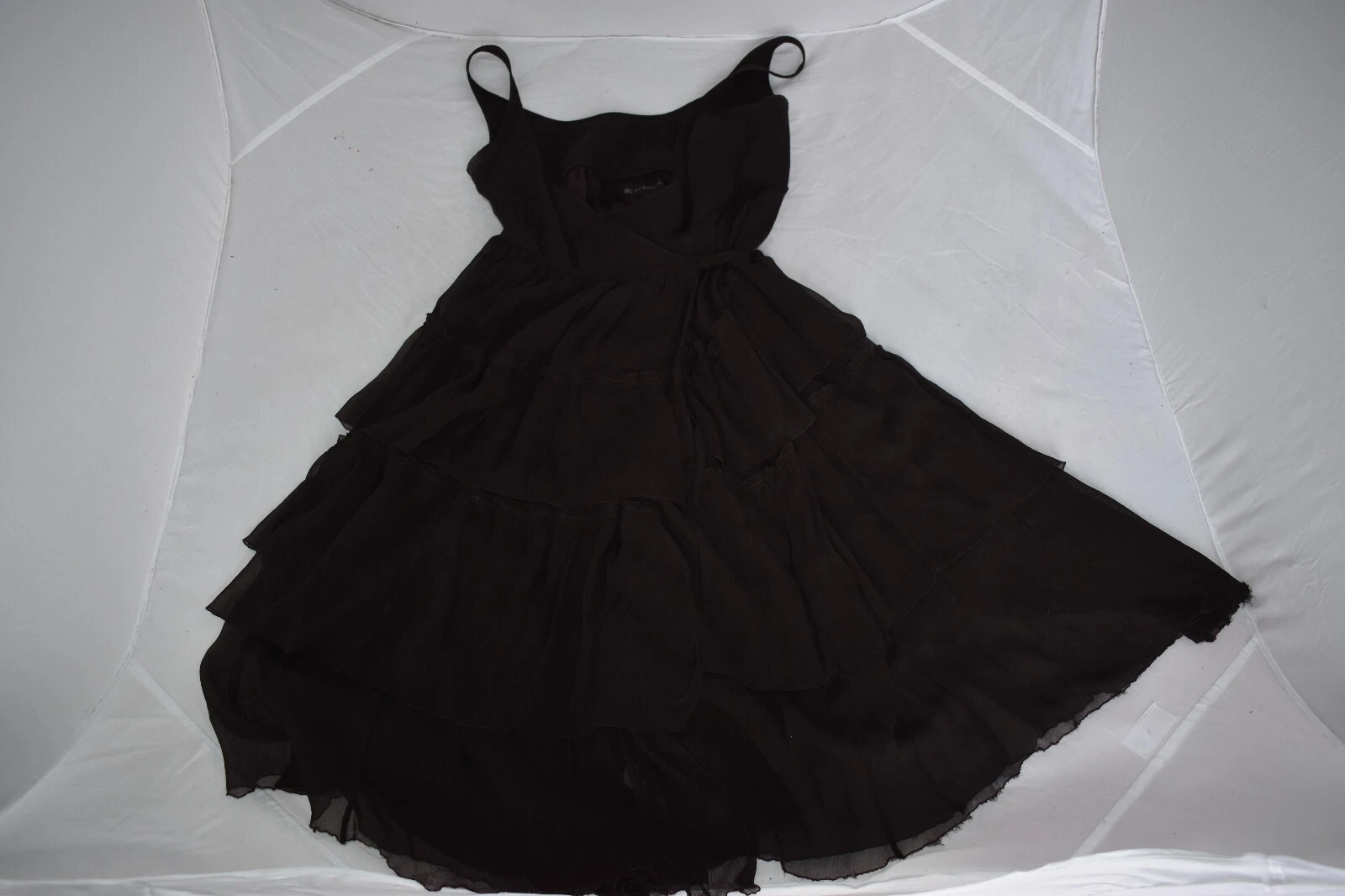 Abito senza maniche Burberry Prorsum marrone a più livelli in seta cravatta avvolgente donna IT40 UK8