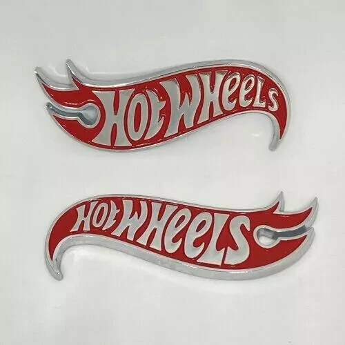 2pcs 3D Red Hot Wheels Edition Deck Side Fender Lid Emblems Badge Hotwheels - Picture 2 of 3