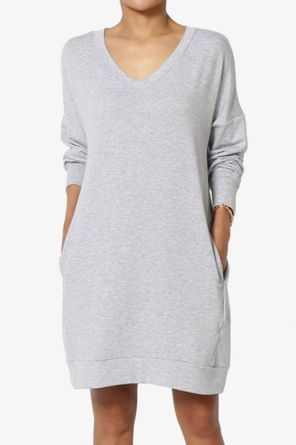 Leichte Sweatshirts Damen Oversize V-Ausschnitt Tasche Loose Fit Pullover Tunika - Bild 9 von 86