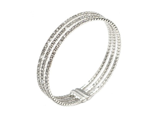 Cubic Zirconia Triple Row 1/2 inch Flex Bangle Bracelet Gold Plated Brass - Picture 12 of 26