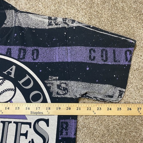 Vintage Colorado Rockies Shirt Herren MEDIUM lila gestreift einzelner Stich 1992 MLB - Bild 4 von 10