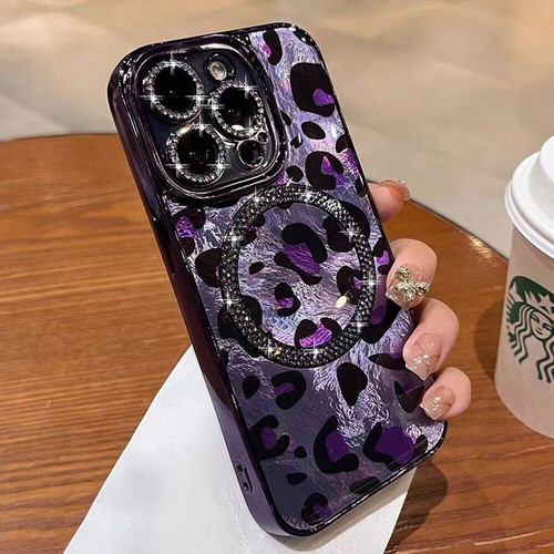 Funda de teléfono para iPhone 16 15 Pro Max 14 13 protección magnética leopardo bling nueva - Imagen 15 de 28