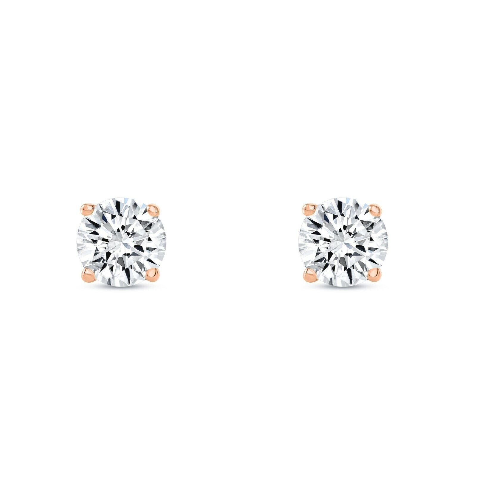 0.40Ct Round Cut Genuine Natural Diamond Her Earrings 14K Rose Gold Basket Screw
