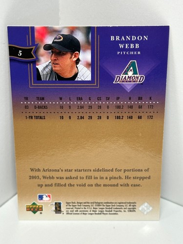 2004 Upper Deck Diamond Collection All-Star Lineup #5 Brandon Webb - Picture 2 of 2