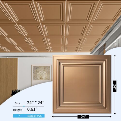 Art3d PVC Drop Ceiling Tiles,Glue Up Plastic Panel,24x24in,48 sq.ft (12Pcs) - Picture 5 of 36