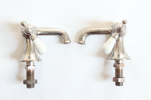 antique nickel faucet bathroom sink | deco victorian sink plumbing vtg brass - Picture 7 of 12
