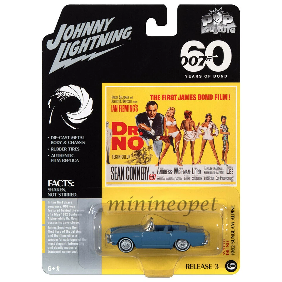 JOHNNY LIGHTNING JLSP218 JAMES BOND 007 DR. NO 1962 SUNBEAM ALPINE 1/64 BLUE - Image 2 of 2