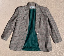 Vintage Norton McNaughton Blazer Women's S/M Plaid Tan and Green Lining Y2K