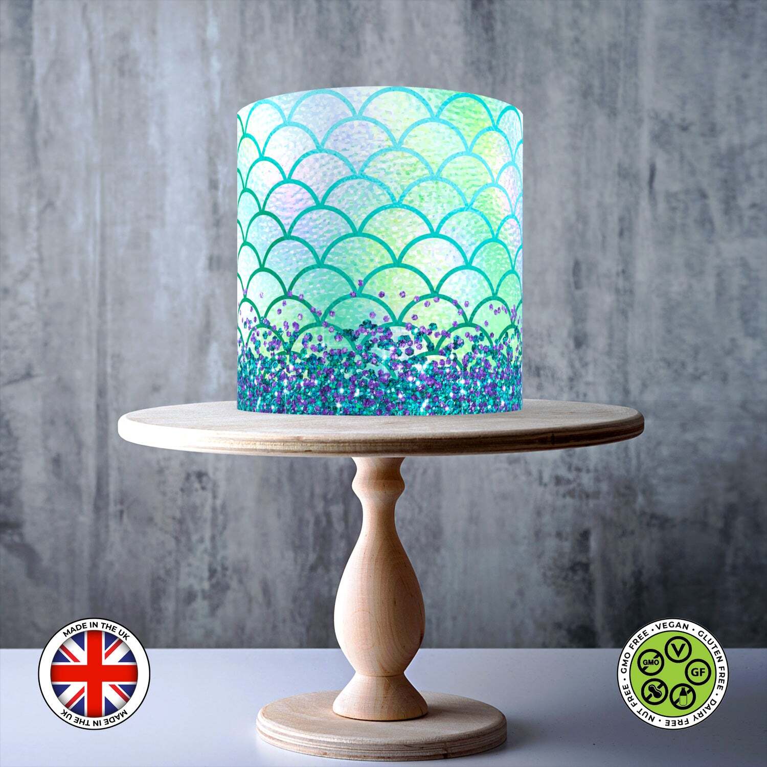 Patrón de escama de pez sirena arco iris comestible pastel decoración HIELO/OBLEA