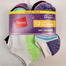NEW - Hanes Girls - Cool Comfort - No Show Socks - 12 Pack - Small