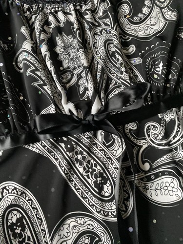Y2K Top Woman Sleeveless Black Babydoll Retro Paisley Rhinestone Size L Petite - Picture 10 of 14