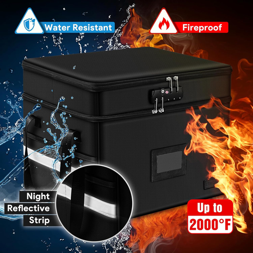 ETRONIK Fireproof Document Box with Lock, 2 Layer File Cabinet Organizer with 5 - Picture 3 of 12