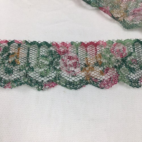 Lace Trim 7 Yards 1.2” Green Rose Pink Sparkle Scalloped Mermaid - 25B - Picture 5 of 10