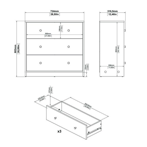 3-Drawer Dresser Chest of Drawer Storage Cabinet Organizer Bedroom Furniture - Picture 15 of 16