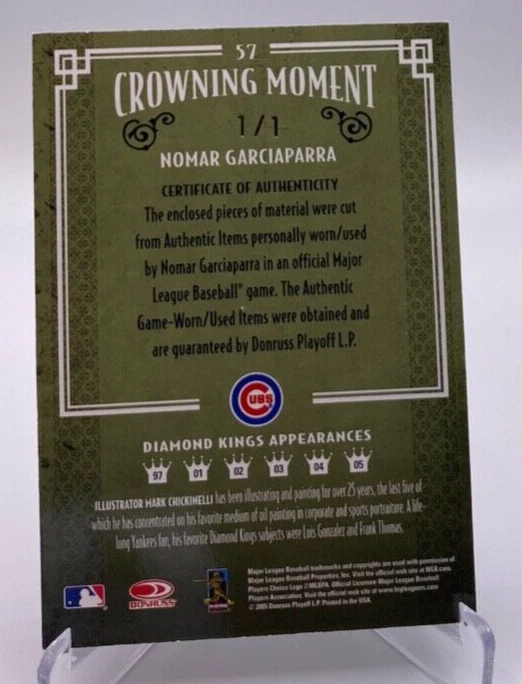 2005 DONRUSS DIAMOND KINGS NOMAR GARCIAPARRA 1/1 DUAL BAT CHICAGO CUBS SSP - Image 2 of 2