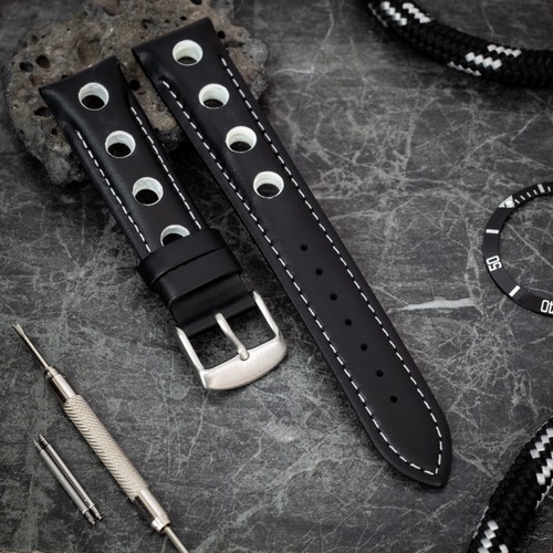 Leather Rally Watch Strap | Soft Calfskin | 20mm 22mm 24mm | Red Orange White - Picture 18 of 20