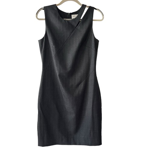 Milly Dress Virgin Wool Cutout Shoulder Tailored Sheath Gray Pinstripe Size 8