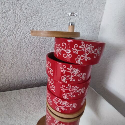 TEMP-TATIONS FLORAL LACE SALZ & GEWÜRZSTÄNDER IN ROT MIT BAMBUSDECKEz *NEU QVC* - Bild 3 von 3