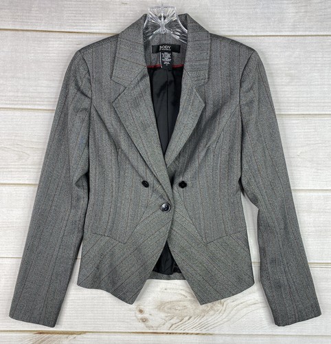 Body by Victorias Secret Blazer Womens Sz 0 Gray Stripe Poly Wool Blend Lined