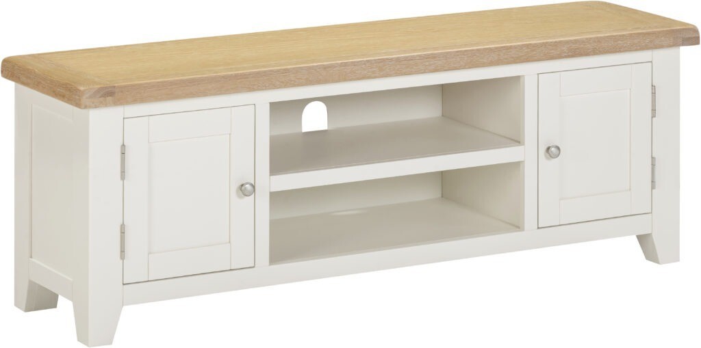 Windsor TV Entertainment Unit Ivory and Solid Oak  Fully Assembled