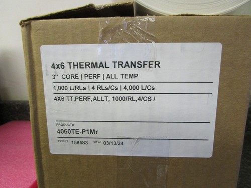 (4,000) 4"x6" Thermal Transfer Shipping Labels (4) Rolls - 3" Cores - for Zebra - Picture 4 of 4