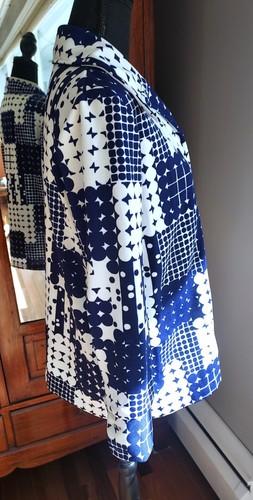 Vintage womens shirt blouse mod blue white geometric patchwork USA L XL - Picture 2 of 11