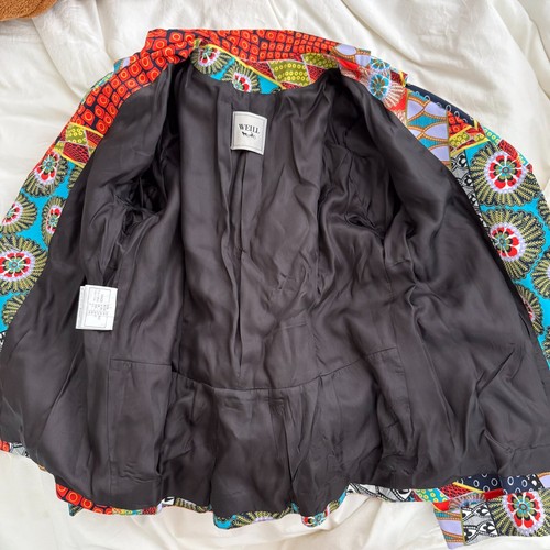 Weill Paris Blazer Colorful Geometric Pattern Pockets Size 10 US Funky - Picture 14 of 15