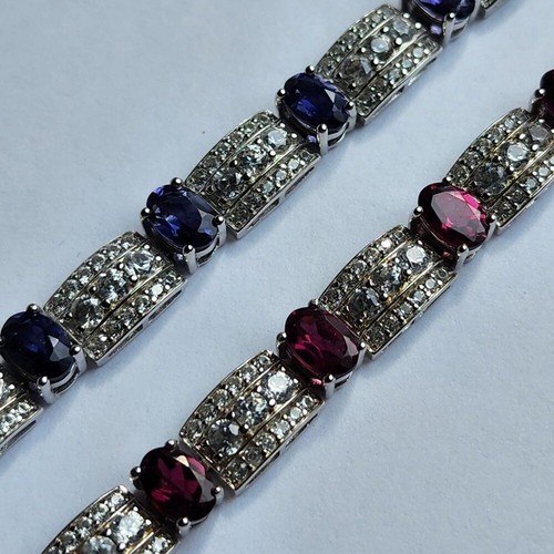 HSN Colleen Lopez Sterling Oval Iolite and White Zircon Line Bracelet 7" - Picture 4 of 4