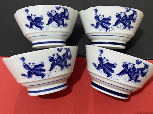 Vintage Japanese Rice Bowls Porcelain Set Showa Retro Karako White & Blue + Gift - Picture 18 of 19
