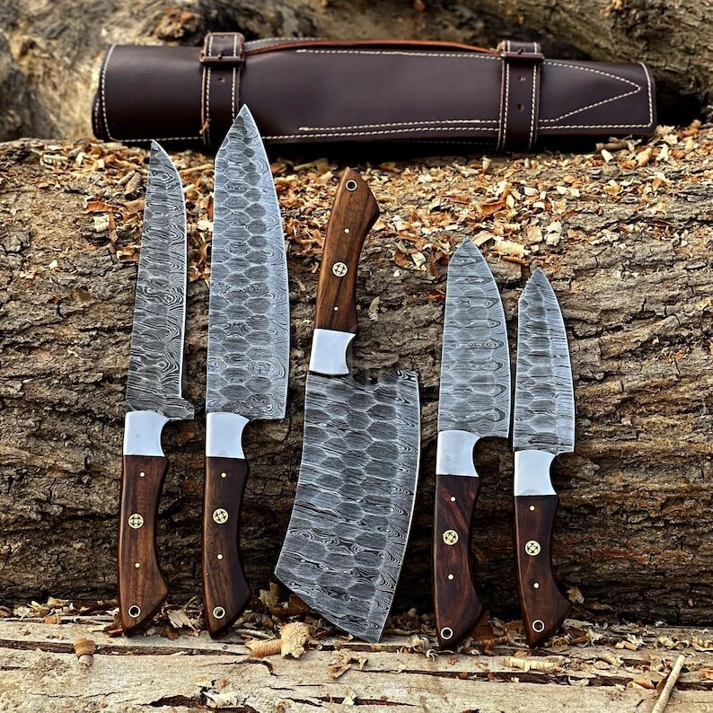 CUSTOM HANDFORGED 5PCS DAMASCUS STEEL KITCHEN CHEF KNIFE SET WITH ROLL BAG
Opens in a new window or