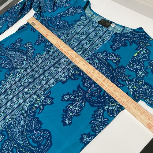 Bob Mackie Wearable Art Statement Tunic Top Women’s 1X Blue Paisley Long Sleeve - Picture 6 of 10