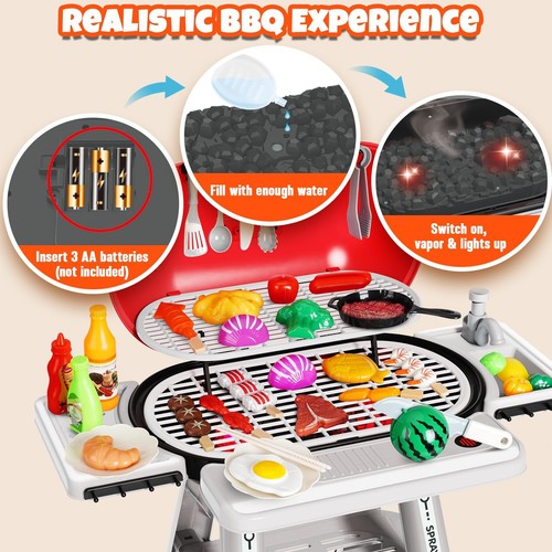 68 Pcs Toy BBQ Grill Set for Kids, with Light, Sound & Play Food, Kids Grill ... - Picture 6 of 6