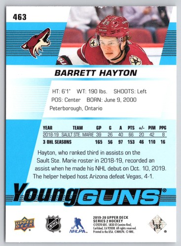 Barrett Hayton RC Young Guns 2019-20 Upper Deck 19-20 #463 99180 - Bild 2 von 2