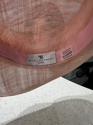 Nigel Rayment Blush Bloom Wide Brim Sinamay Hat, Flowing Ribbons and Silk Rose - Picture 7 of 7