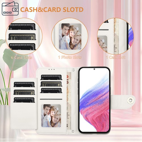 For iPhone Samsung Huawei Crossbody 7 Cards Wallet Case Flip Stand Cover +2Strap - Picture 9 of 25