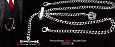 Extra Strong Stainless Steel Pocket Watch Albert Double Chain With Crown Fob