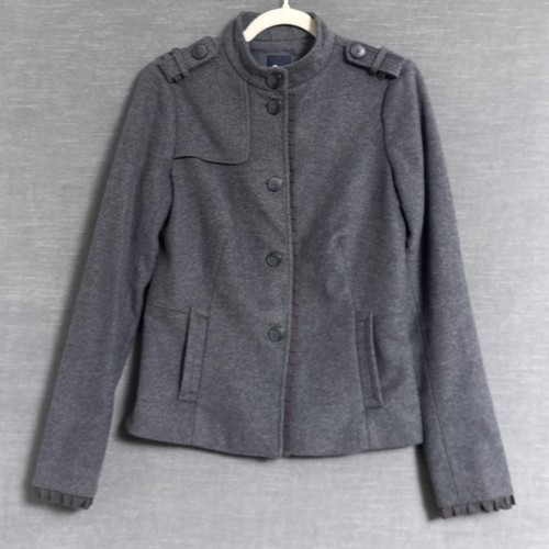 Vintage Gap Jacket 6 Tall Gray Wool Blend Military Coat Ruffle Fall Winter y2k - Picture 1 of 11