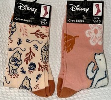 Disney Winnie The Pooh Novelty Crew Socks 2 pair Size 9-13 Pink peach Blue Cute