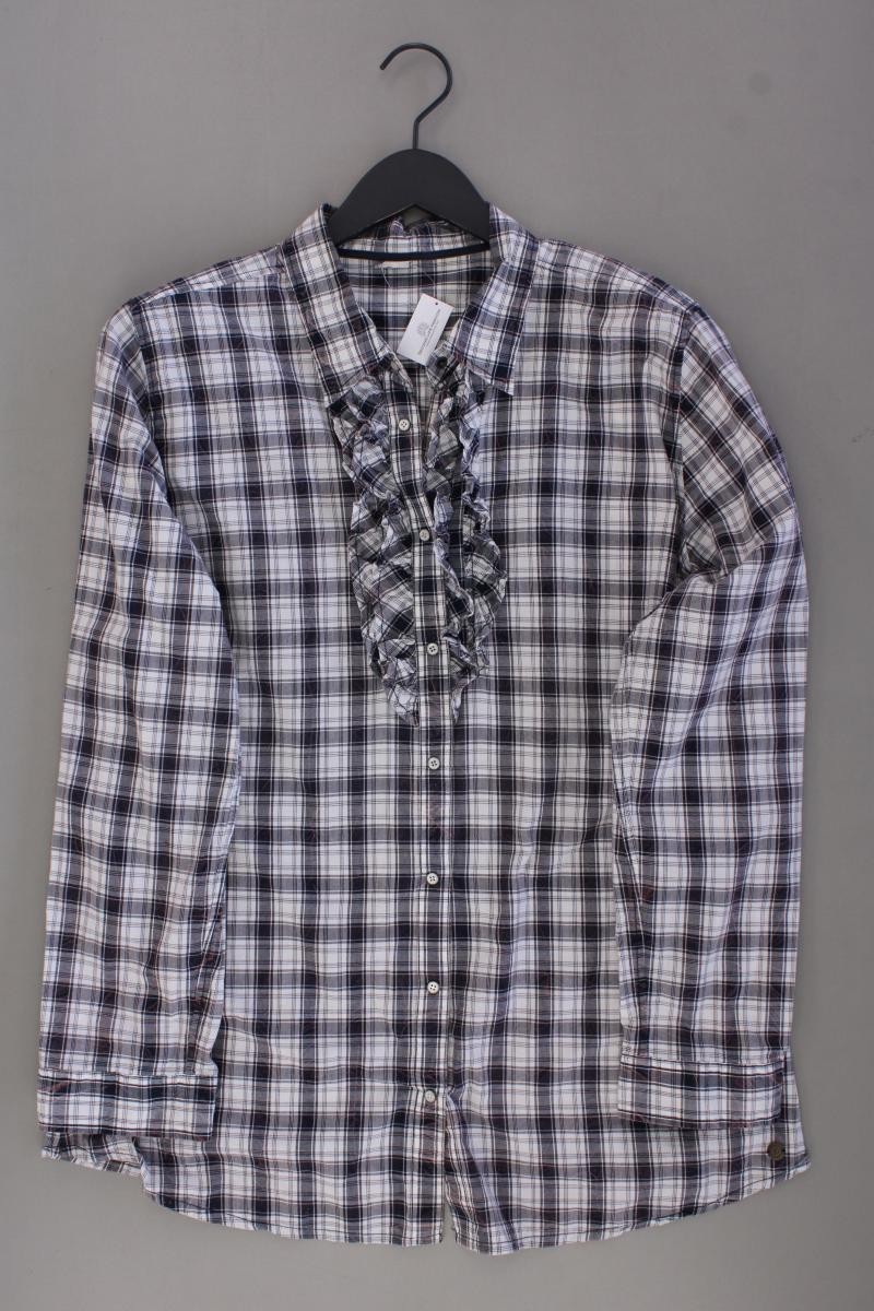 s.Oliver Rüschenbluse Regular Bluse für Damen Gr. 46, XL kariert Langarm blau