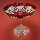 Ajka Caroline (Odessa) Ruby Red Cut to Clear Crystal Compote, 6.5" tall 
