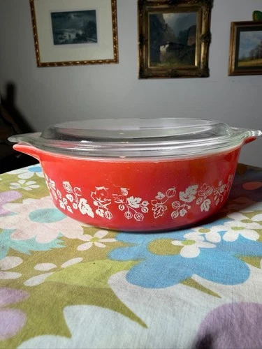 HTF Vintage JAJ Pyrex Deep Coral Gooseberry 471 Casserole Dish with Lid