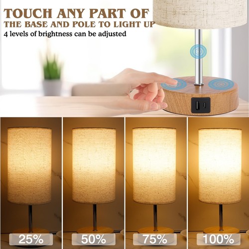 Bedside Table Lamp for Bedroom - 4 Way Dimmable Touch With USB and Type-C Cha... - Picture 3 of 7