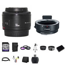 Canon EF 50mm f/1.8 II Lens w/EF-M Adaptor For EF/EF-S Lenses 16GB Package