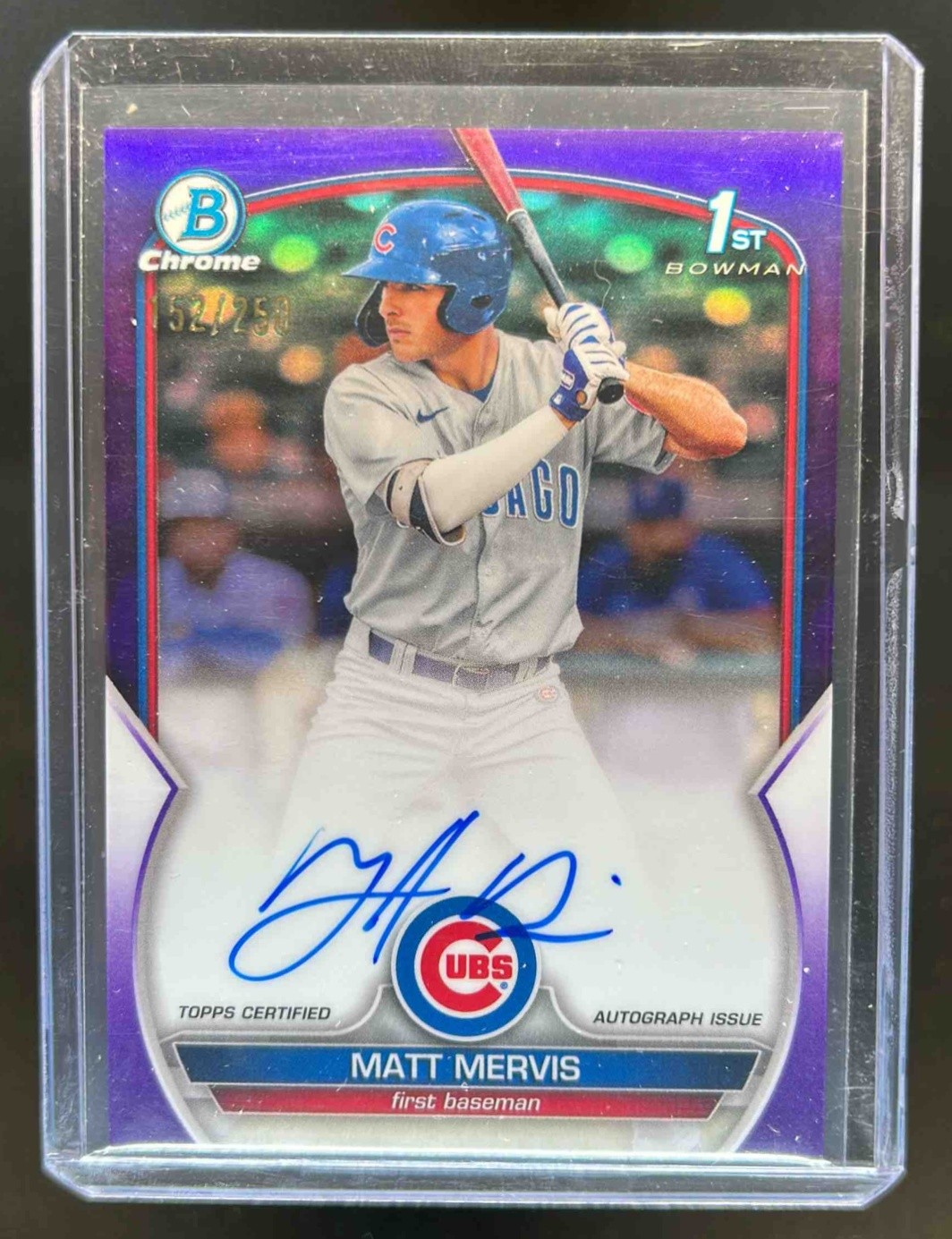 2023 Bowman Matt Mervis Chrome Auto Purple Refractor 1st #152/250 Cubs