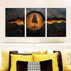 3pcs Abstract Golden Tree Rings  Metal Print Ready to Hang Art